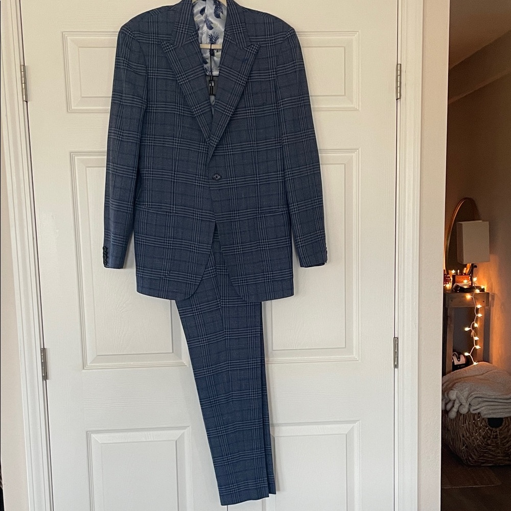 Classic Navy Checkered Men's Suit